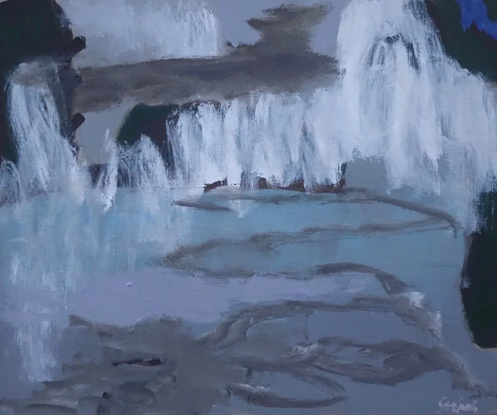Mist falling acrylic on linen by artist Sally Stokes