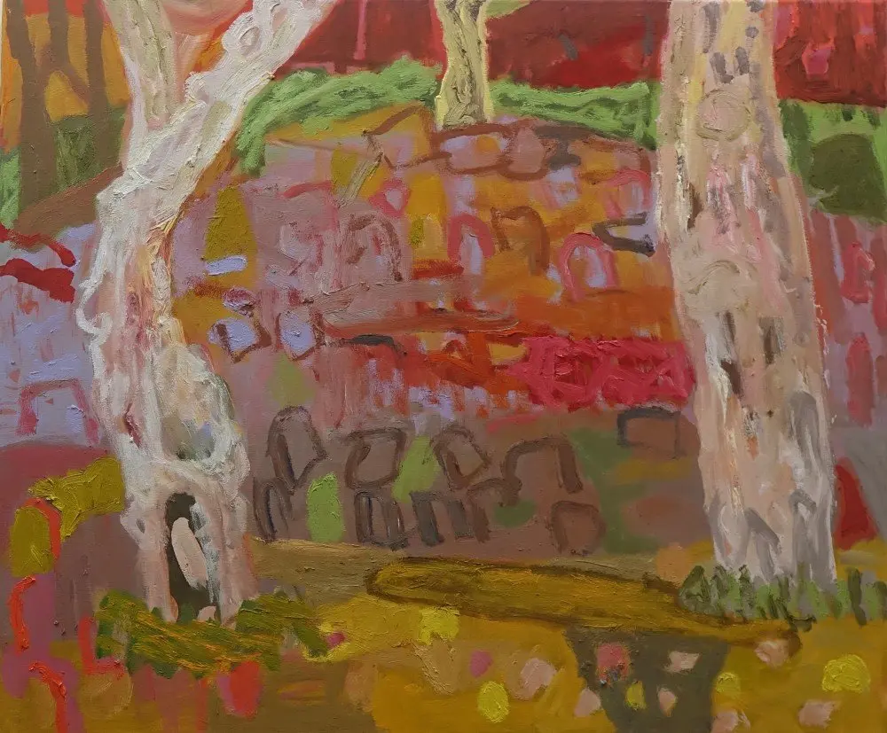 Between us oil on canvas by artist Sally Stokes
