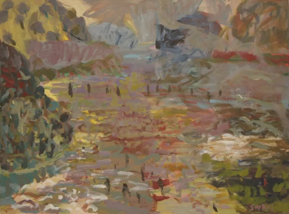 Fog Falling acrylic on linen by artist Sally Stokes