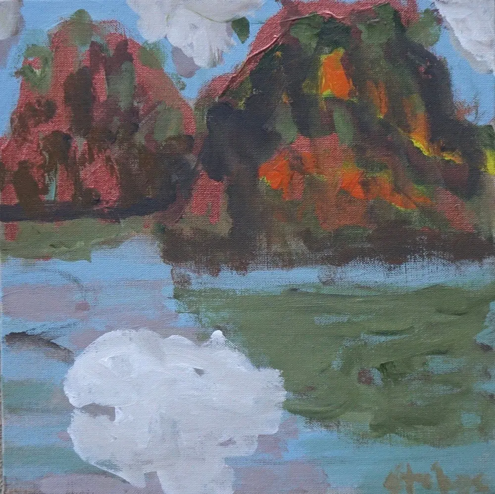 The white cloud acrylic on linen by artist Sally Stokes