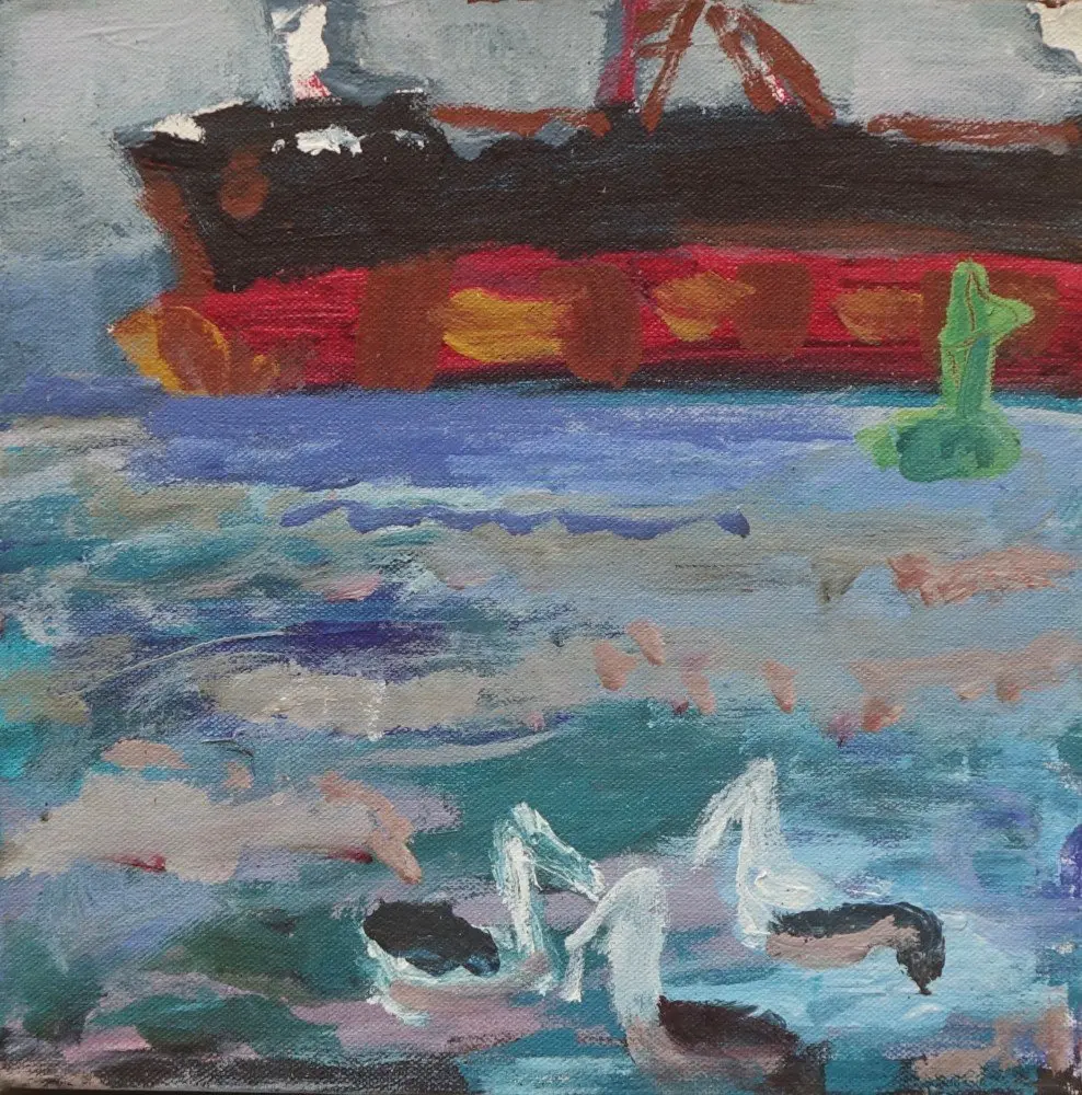 The green buoy acrylic on canvas by artist Sally Stokes
