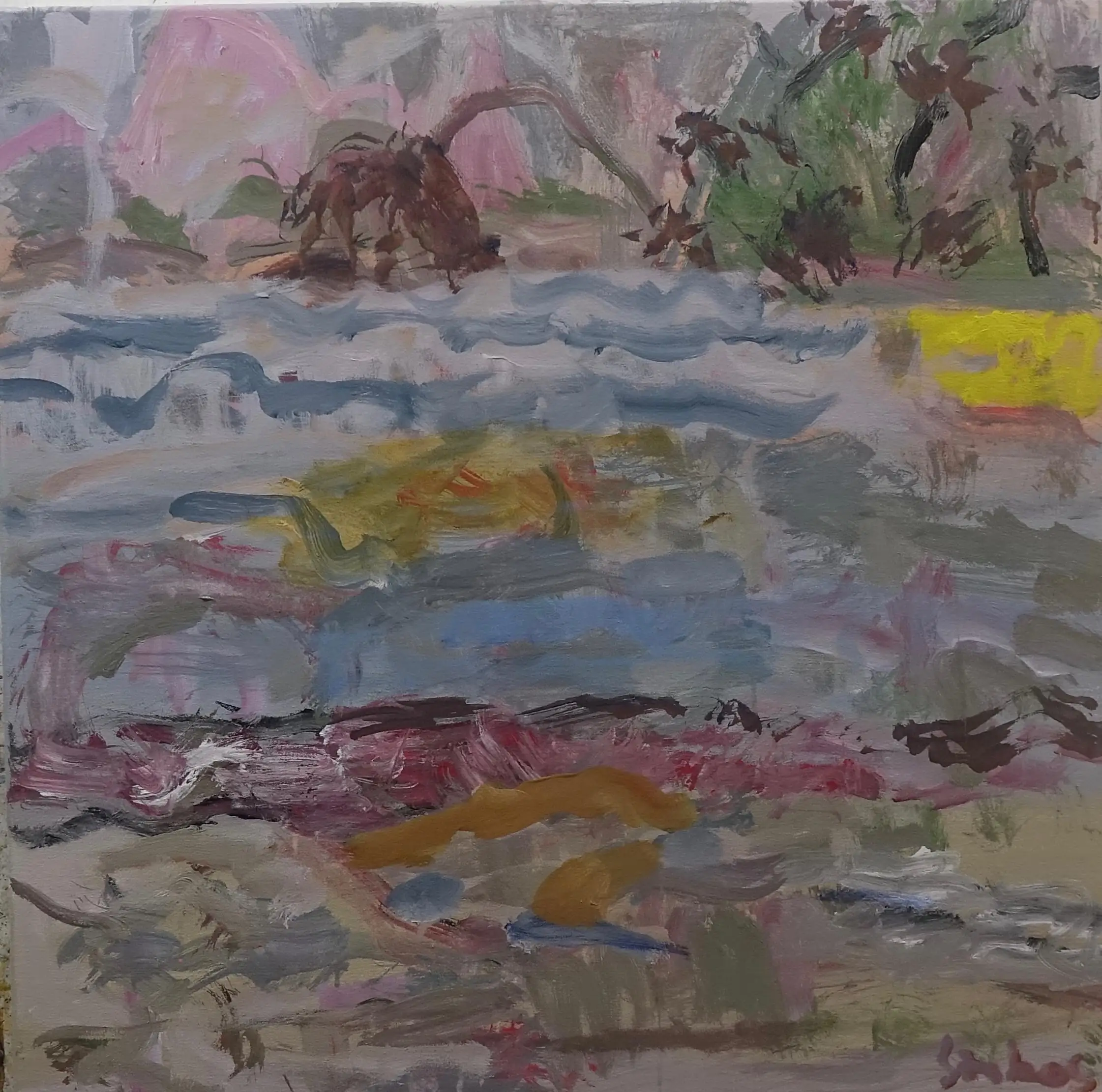 Stokes River lines acrylic on canvas 77x77cm