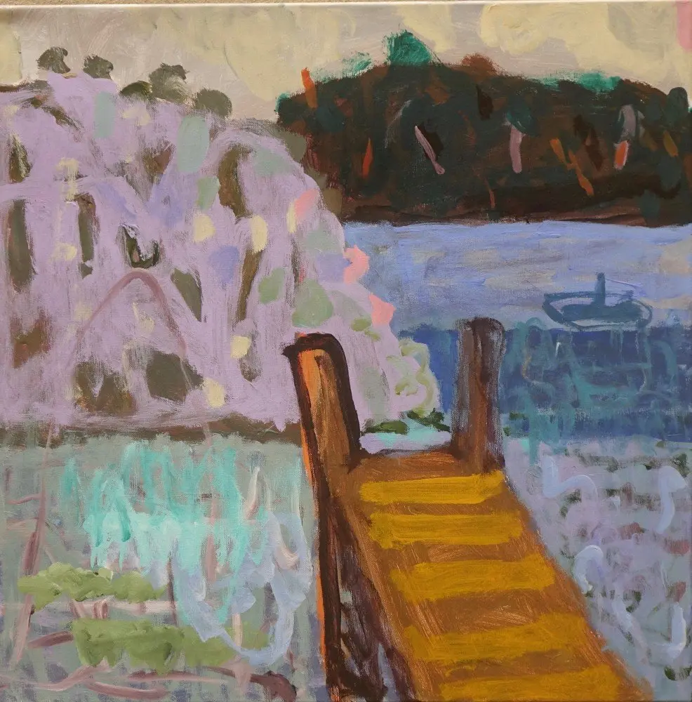 Jetty 1 acrylic on linen by artist Sally Stokes