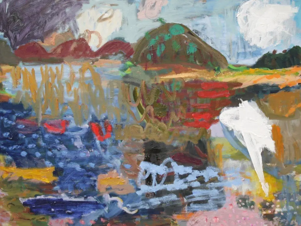 Bar Island symphony acrylic and oil on linen by artist Sally Stokes