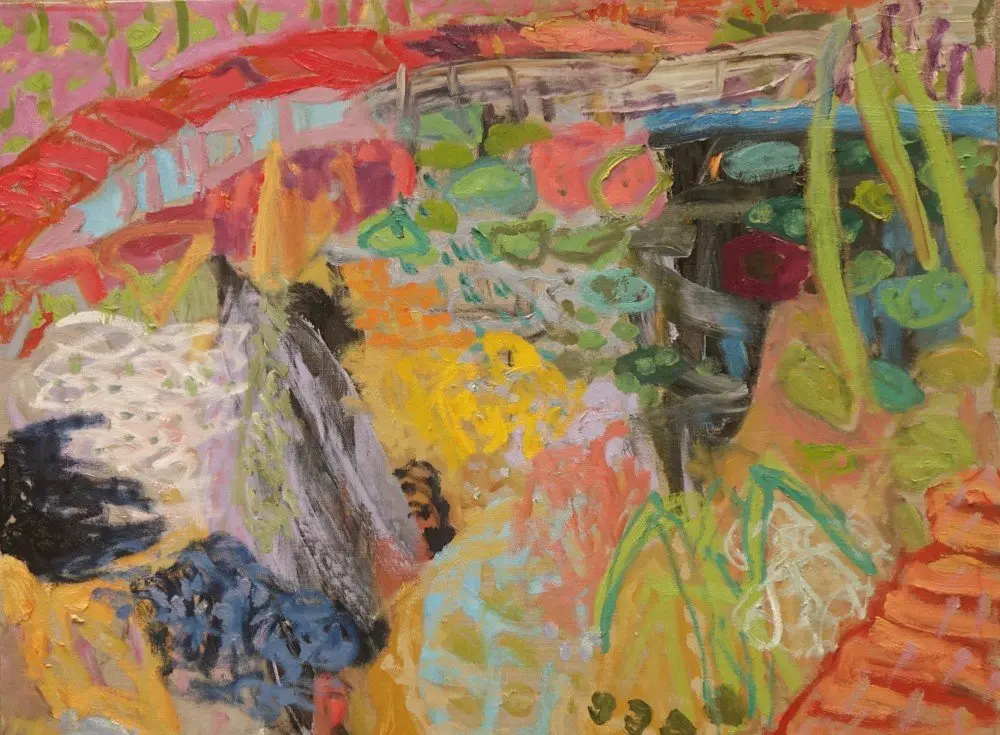 The pond oil on linen by artist Sally Stokes