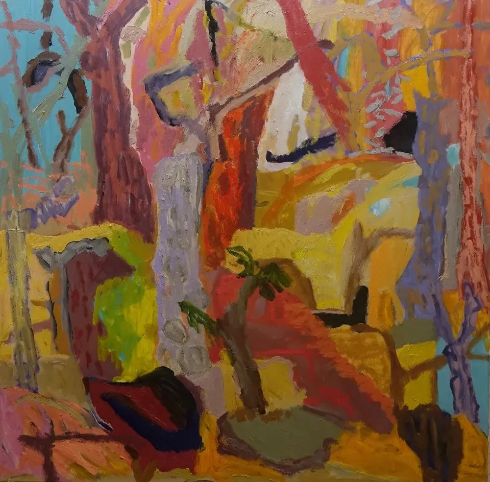 Into places oil on canvas by artist Sally Stokes