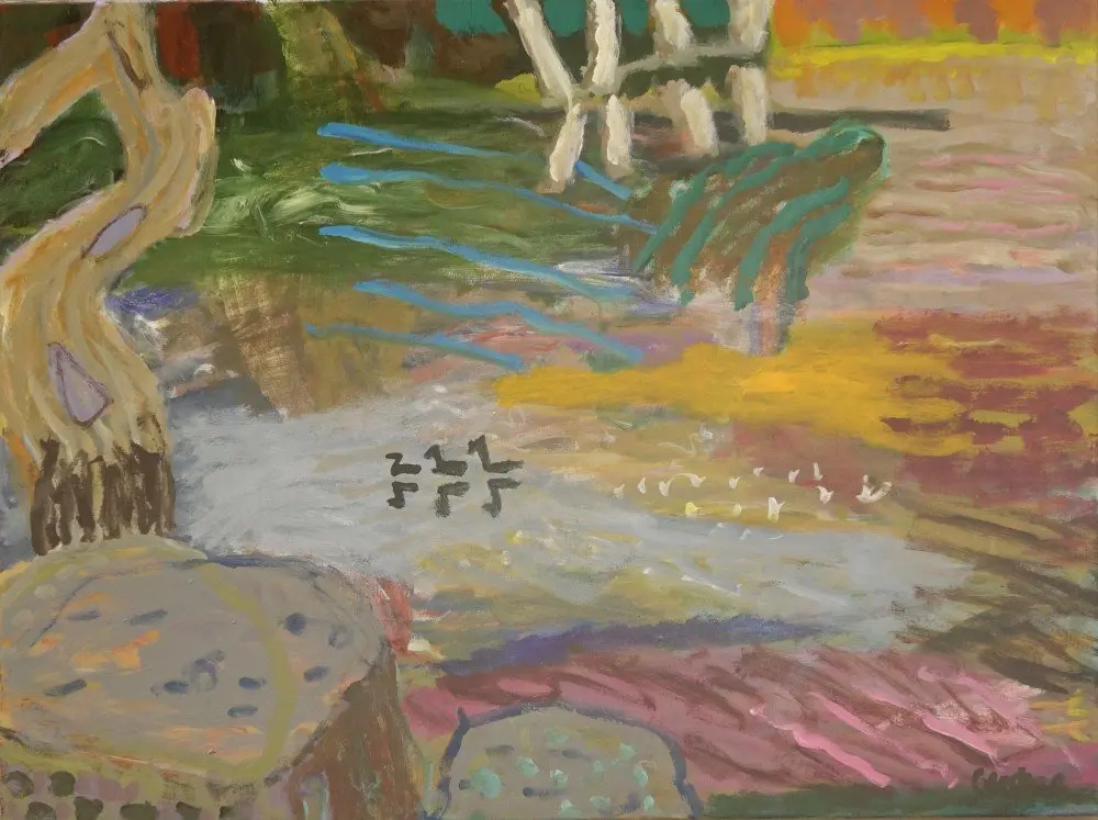 Floating along acrylic on linen by artist Sally Stokes