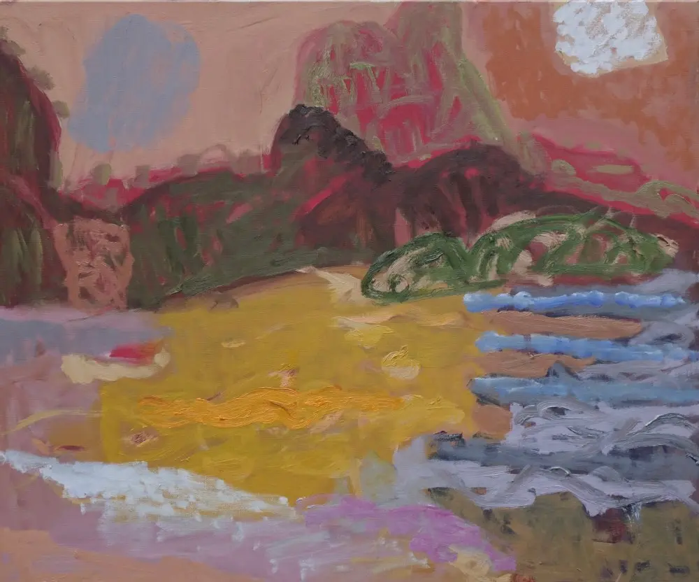 Red dawn oil on linen by artist Sally Stokes