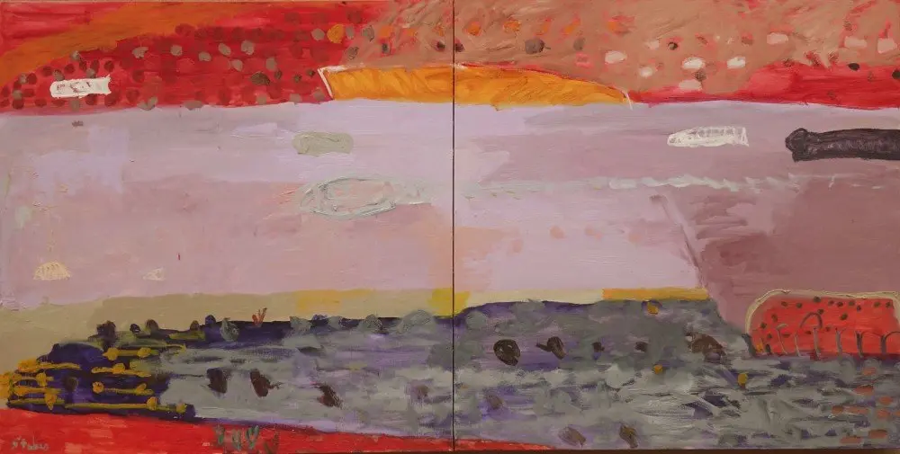 Salt lake oil on canvas by artist Sally Stokes