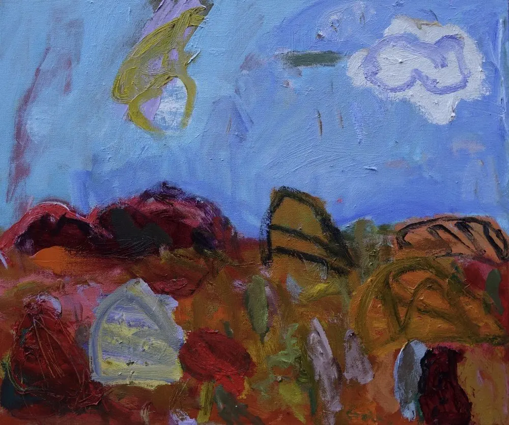 Clouds in the desert oil on canvas by artist Sally Stokes