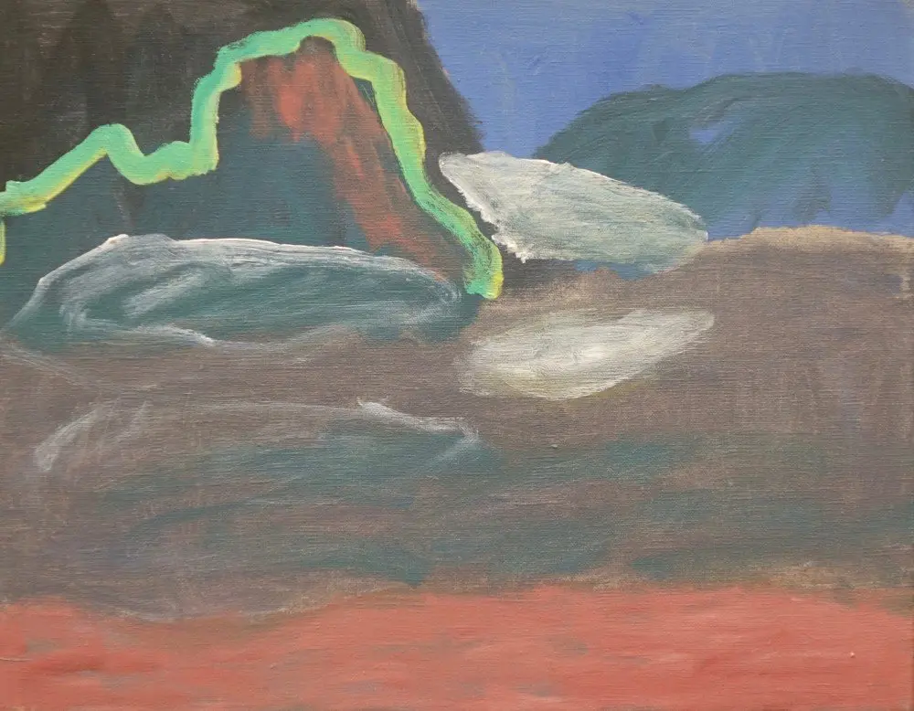 Green line acrylic on linen by artist Sally Stokes