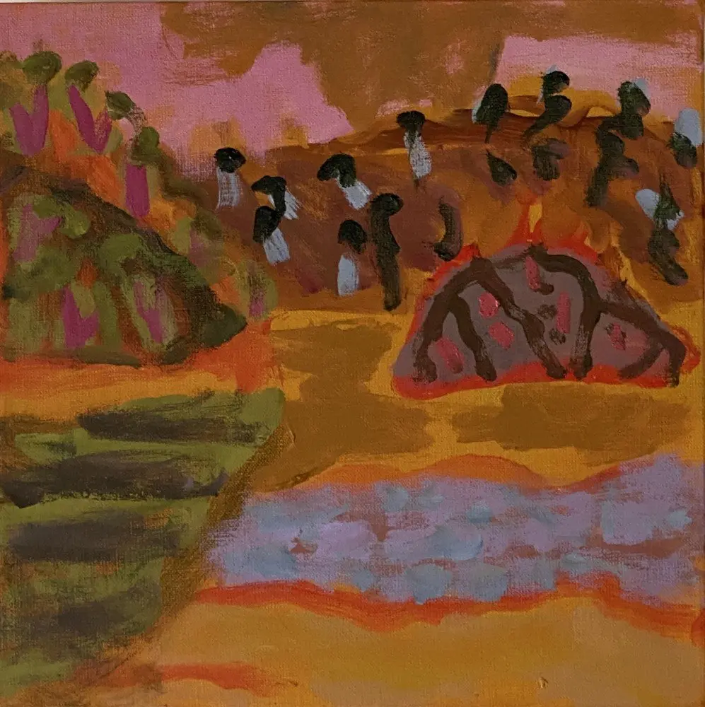 Bend in the river (Allocated B) oil on linen by artist Sally Stokes