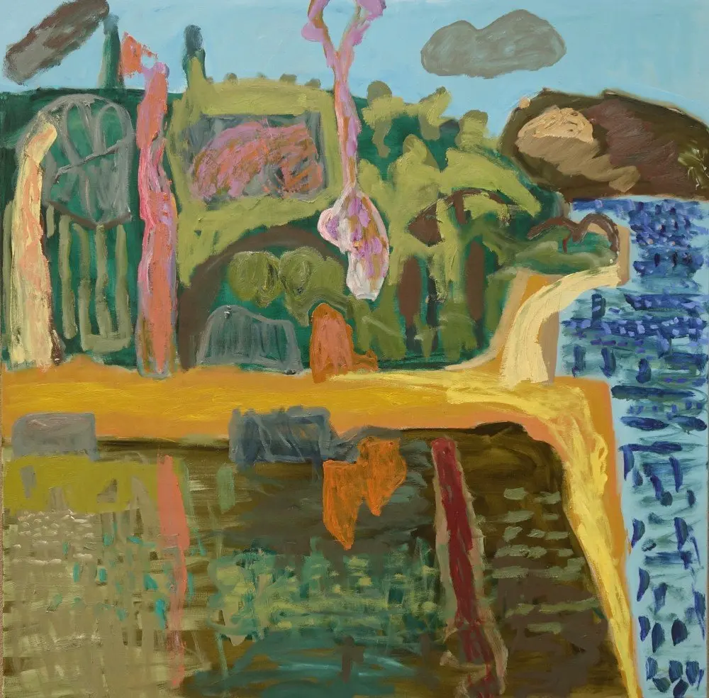 The leap through the water oil on linen by artist Sally Stokes