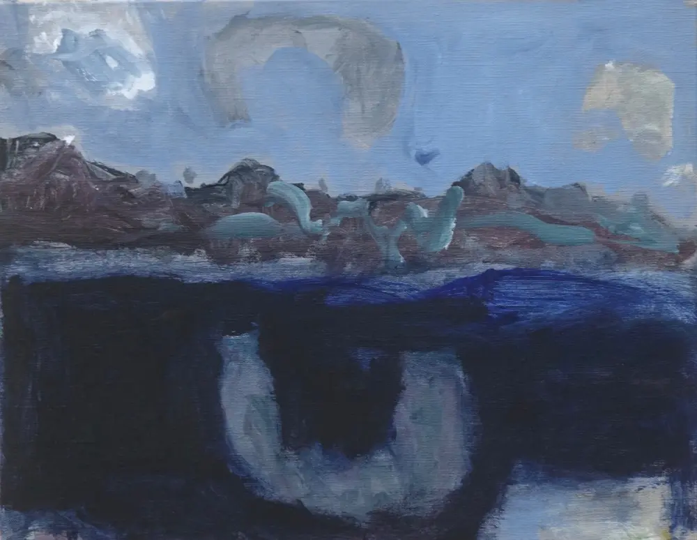 Croissant cloud acrylic on linen by artist Sally Stokes
