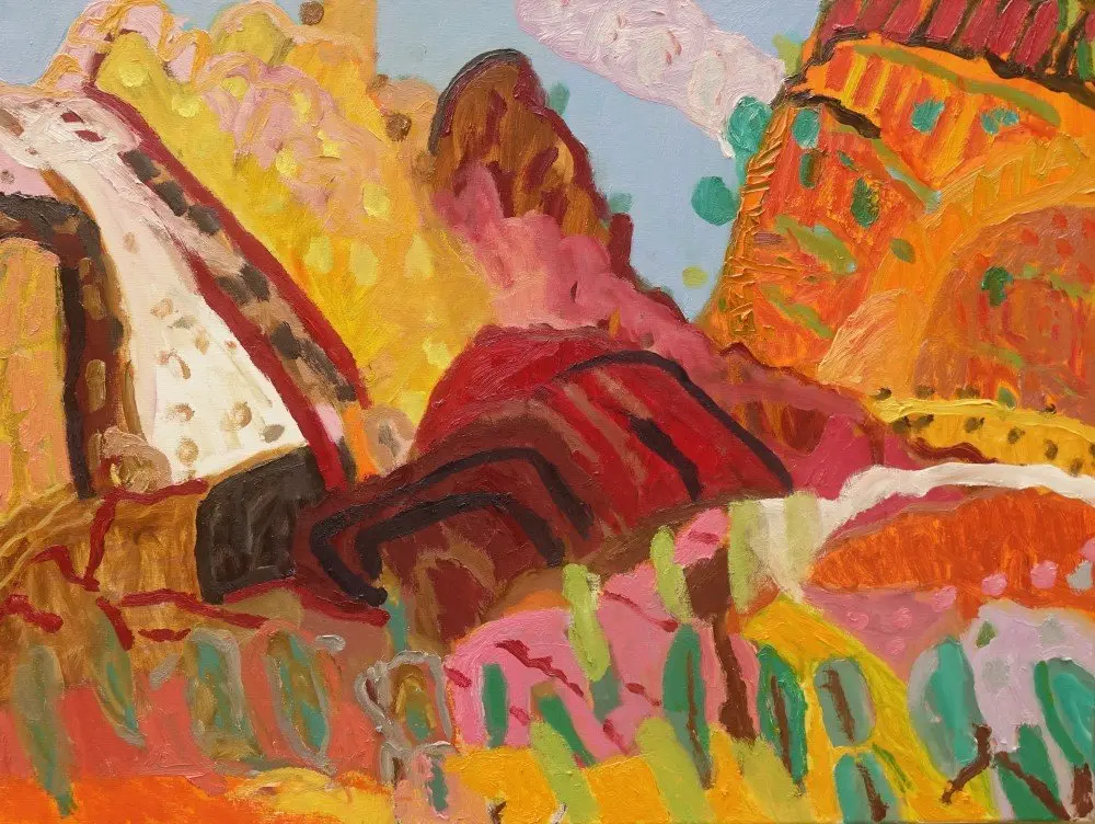 With intimate ease (SOLD) oil on canvas by artist Sally Stokes