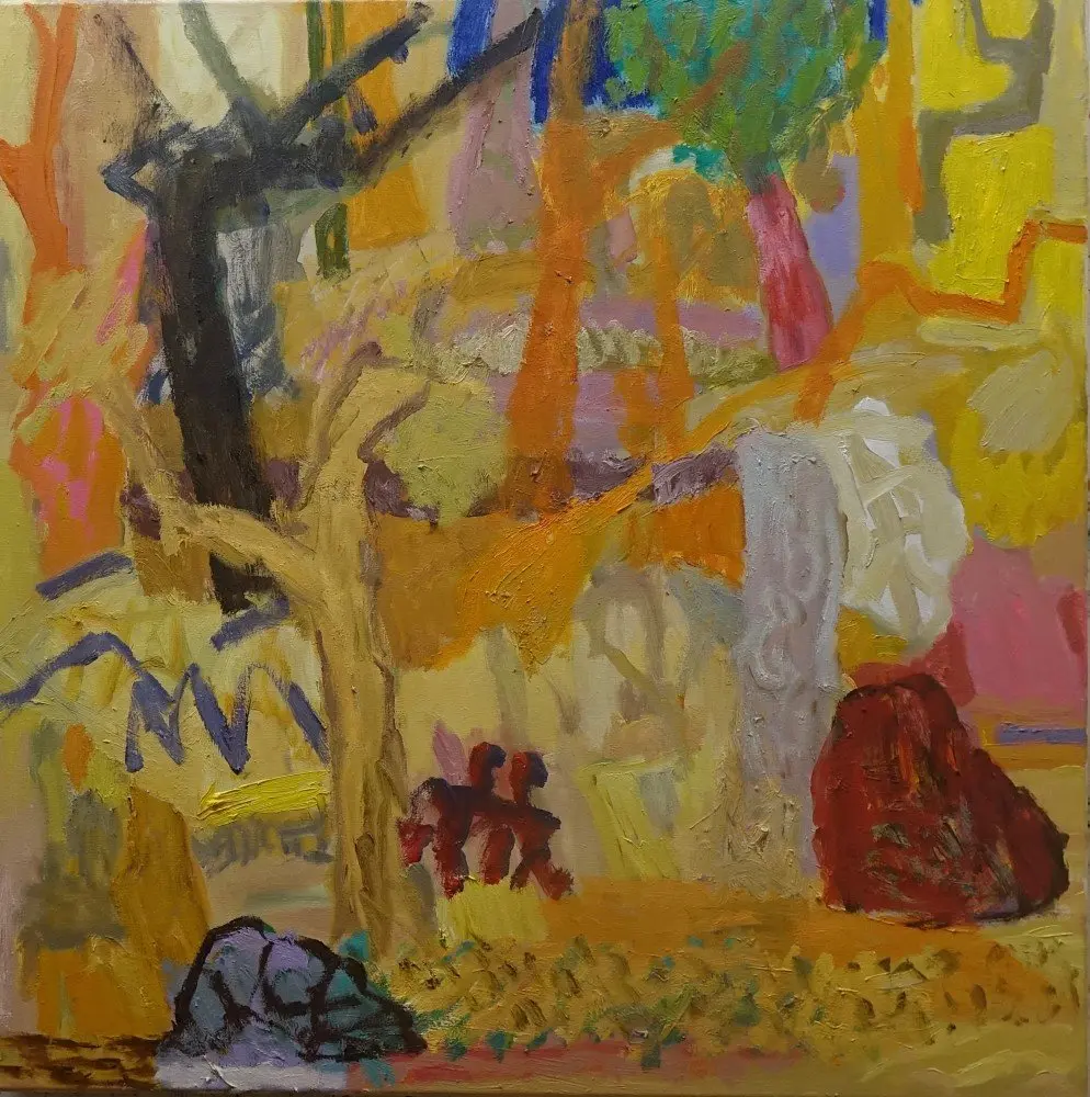 More sideways oil on canvas by artist Sally Stokes
