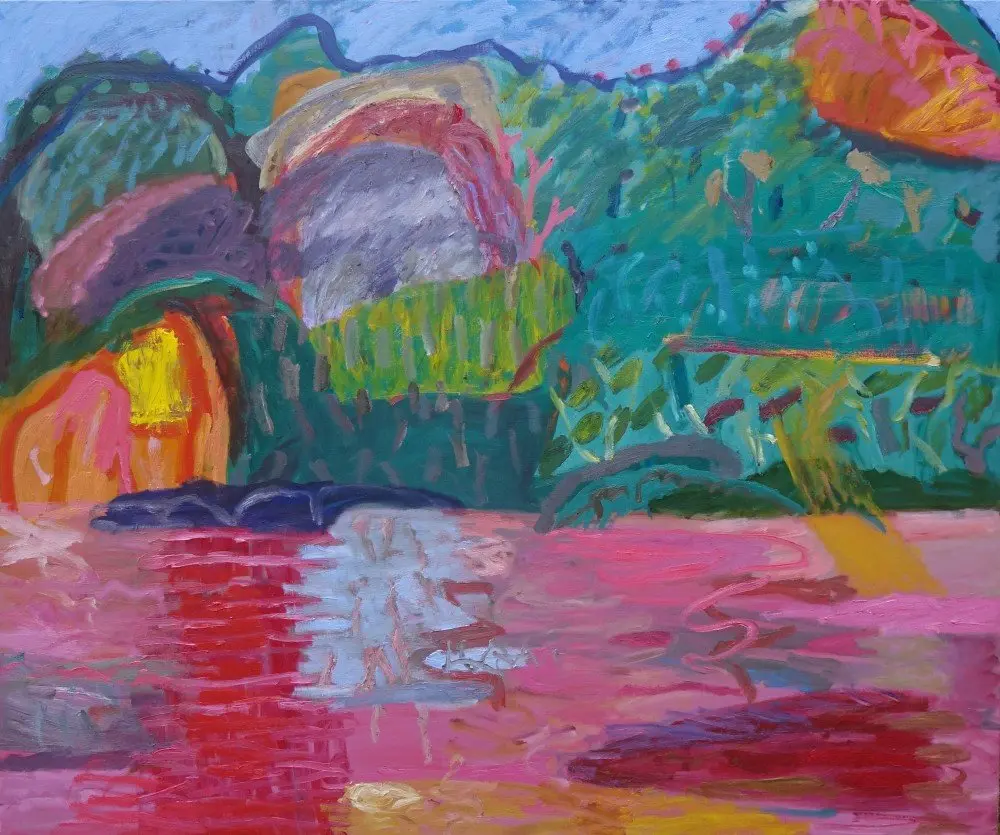 Greeting the unknown oil on linen by artist Sally Stokes