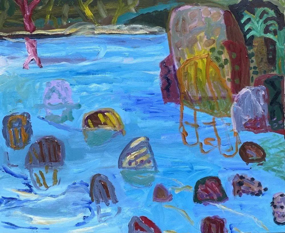 Music of a mild day  oil on canvas by artist Sally Stokes
