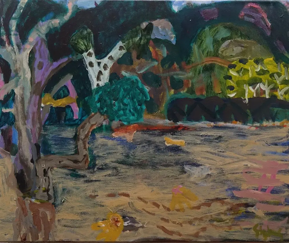 Somewhere else acrylic on canvas by artist Sally Stokes