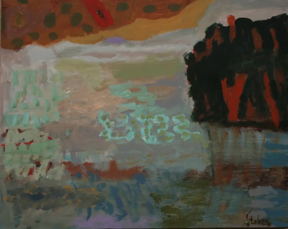 Meeting acrylic on linen by artist Sally Stokes