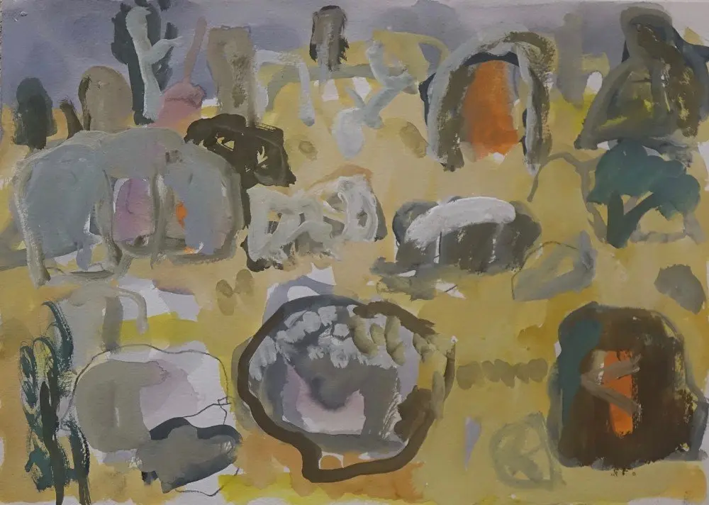 Bold  gouache on paper by artist Sally Stokes