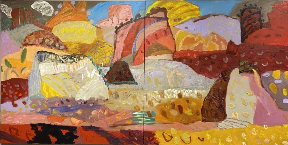 Songs from the desert  oil on linen by artist Sally Stokes