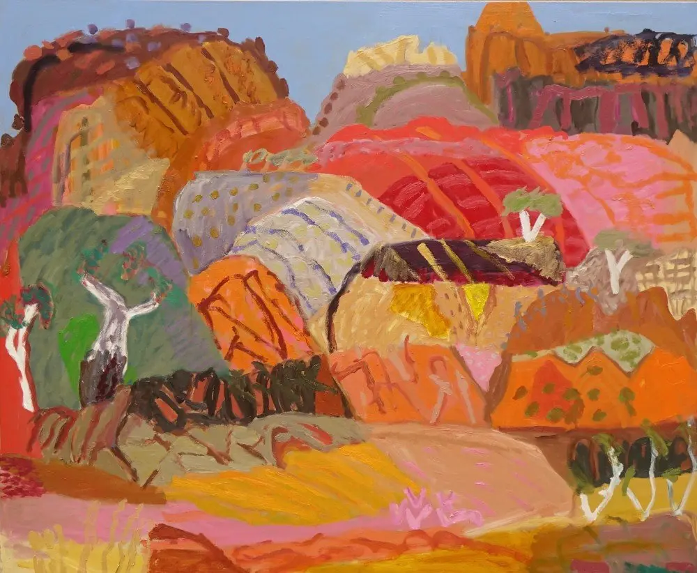 Heaped with shining hills oil on linen by artist Sally Stokes
