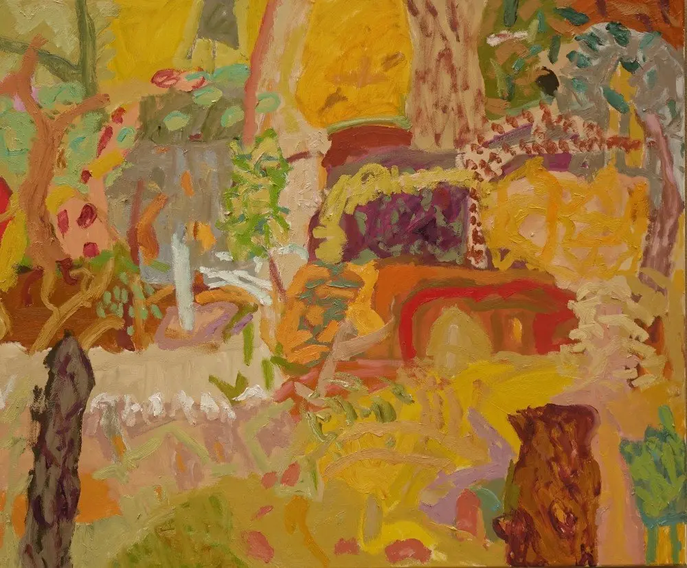 Sit with me oil on canvas by artist Sally Stokes