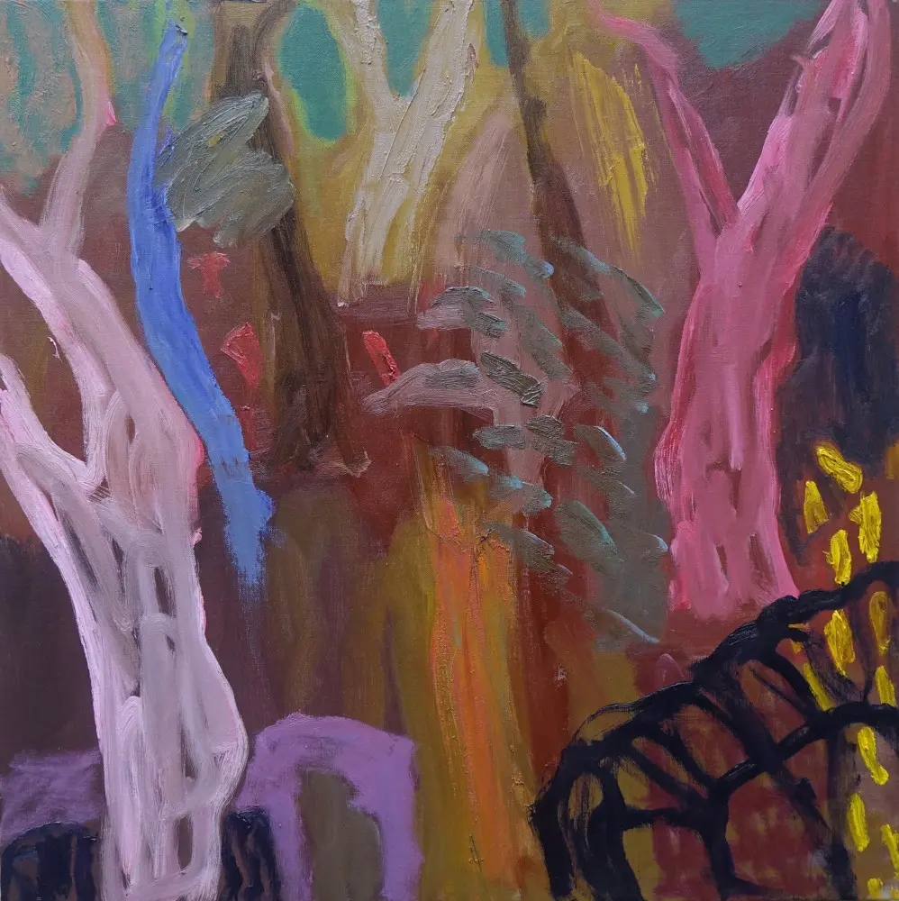 The bush aglow (SOLD) oil on linen by artist Sally Stokes