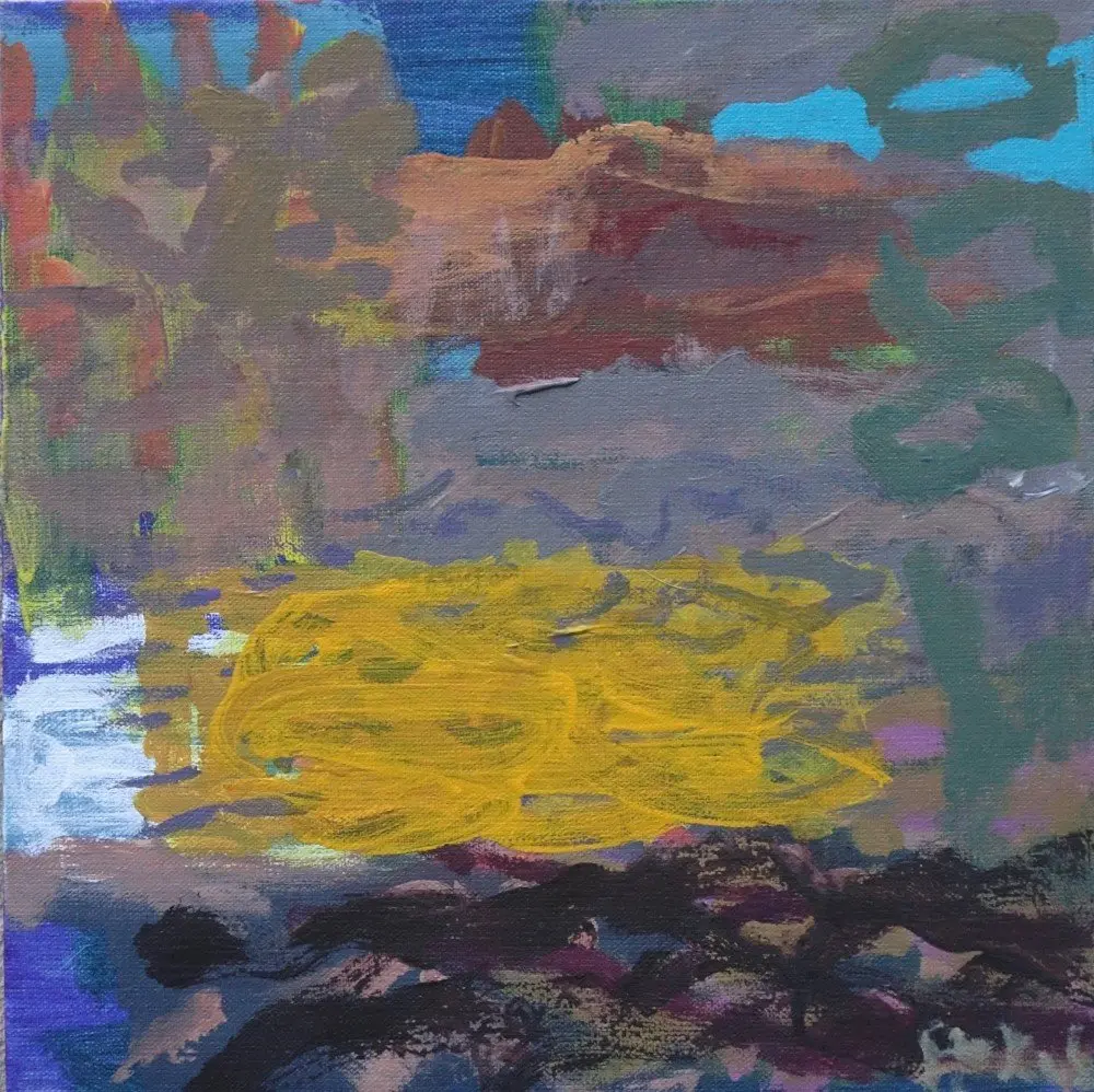 Sunburst acrylic on linen by artist Sally Stokes