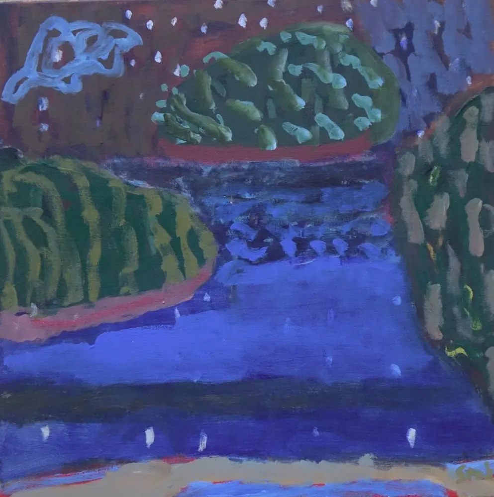 Blue night (SOLD) acrylic on linen by artist Sally Stokes