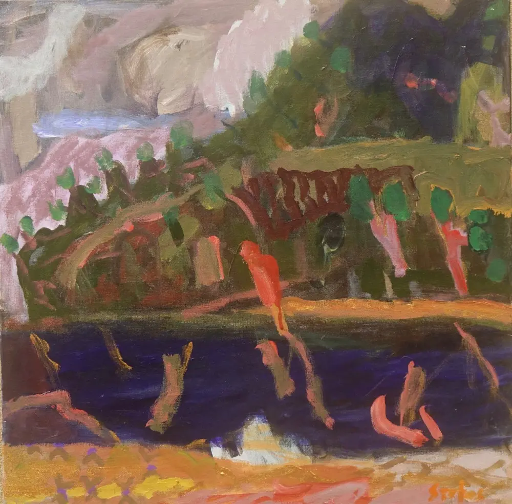Quick falling  acrylic on linen by artist Sally Stokes