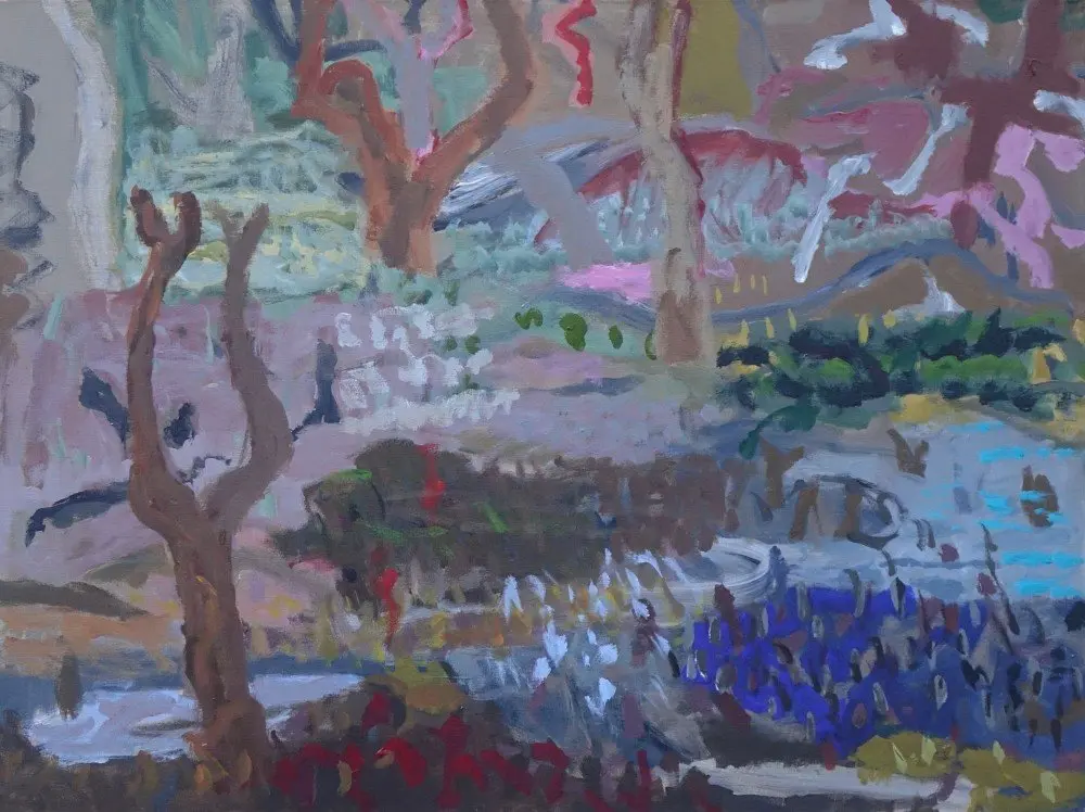 The secret (SOLD) acrylic on linen by artist Sally Stokes