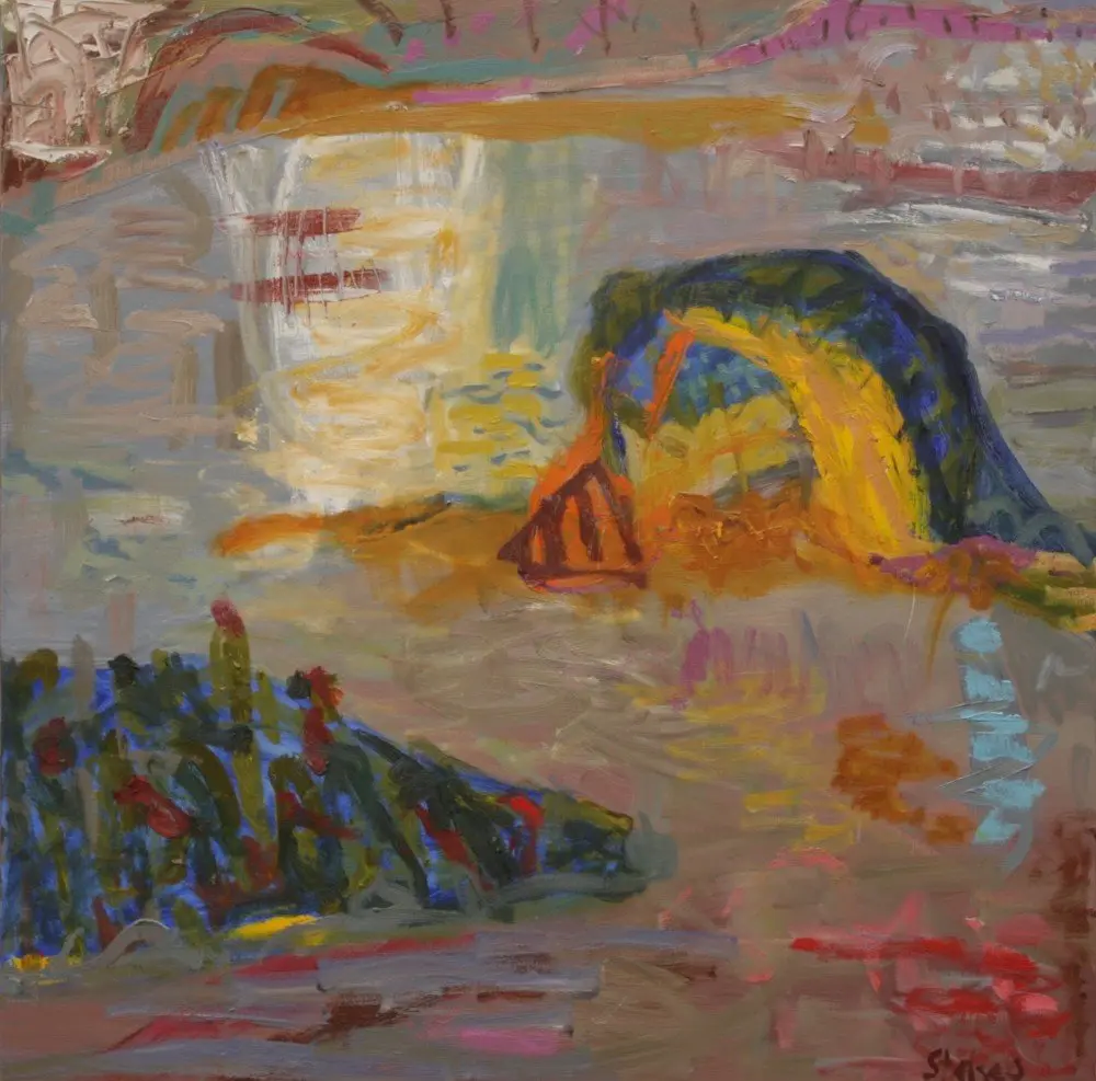 Towards Friendly Island oil on linen by artist Sally Stokes