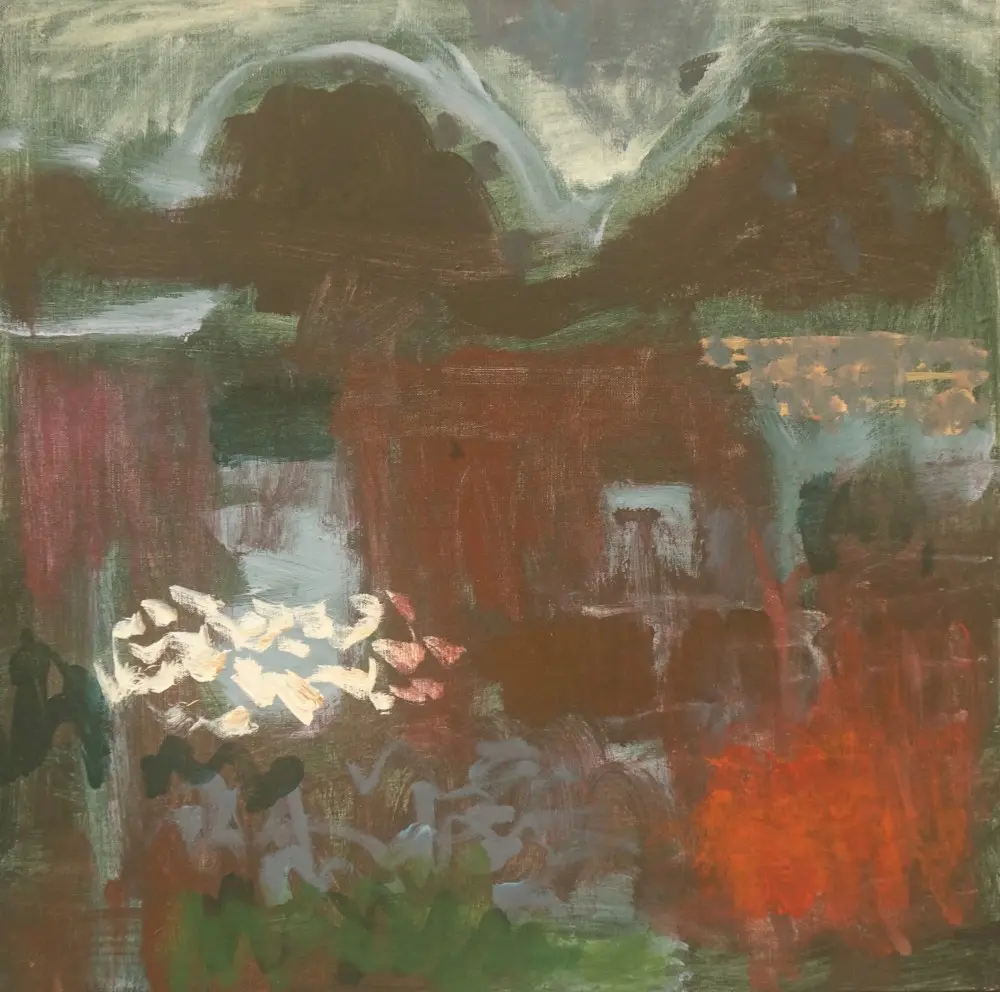 Fading moon acrylic on linen by artist Sally Stokes