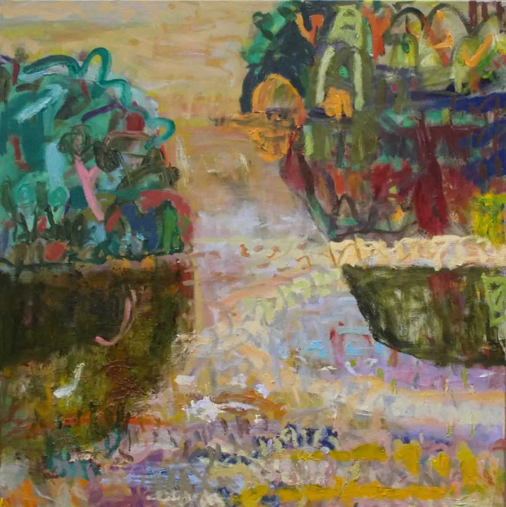 Mudflats singing oil on linen by artist Sally Stokes
