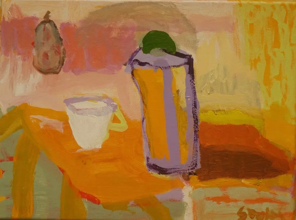The coffee pot (SOLD) acrylic on canvas by artist Sally Stokes