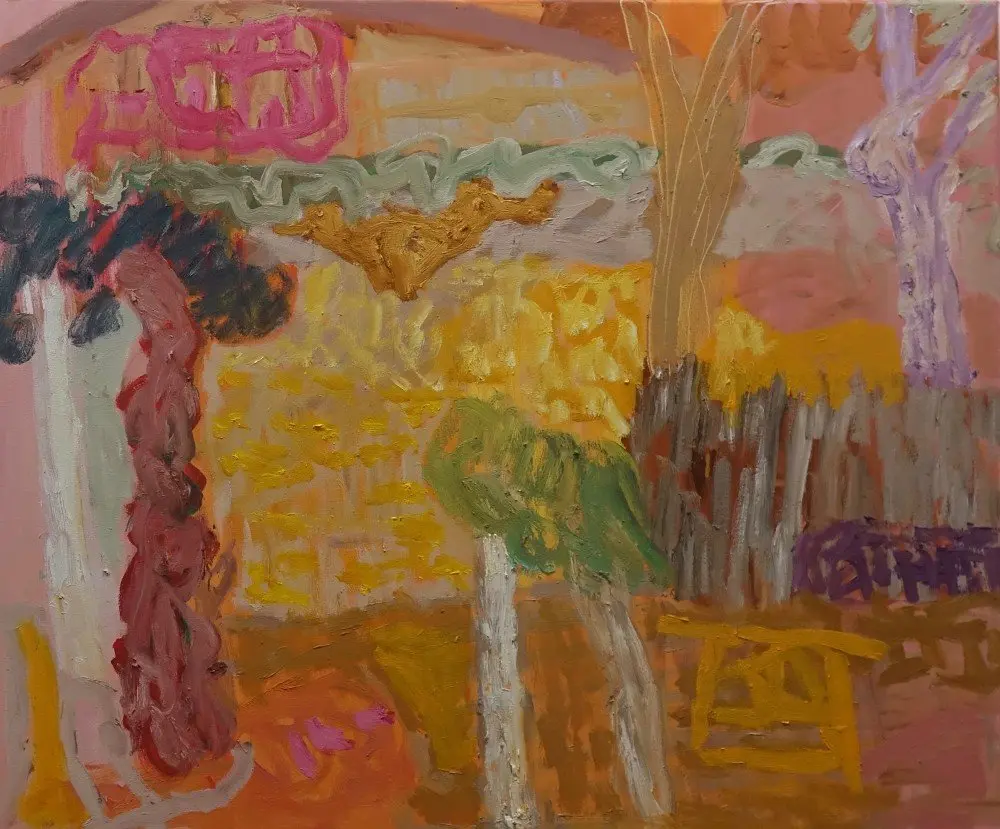 Riverbank calligrahy oil on canvas by artist Sally Stokes