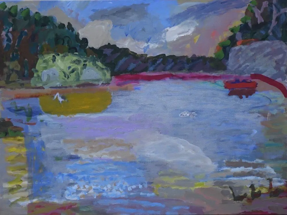 Fishing 2 acrylic on linen by artist Sally Stokes