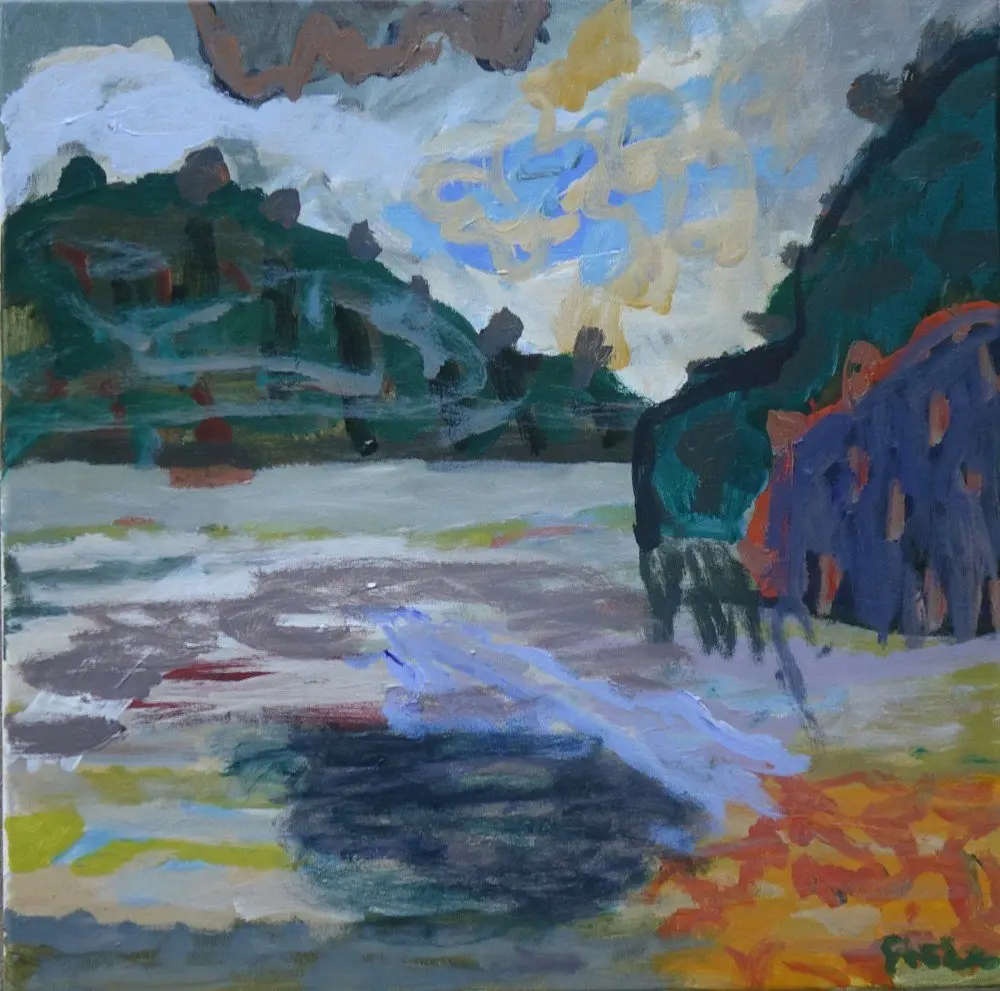 On the water acrylic on canvas by artist Sally Stokes