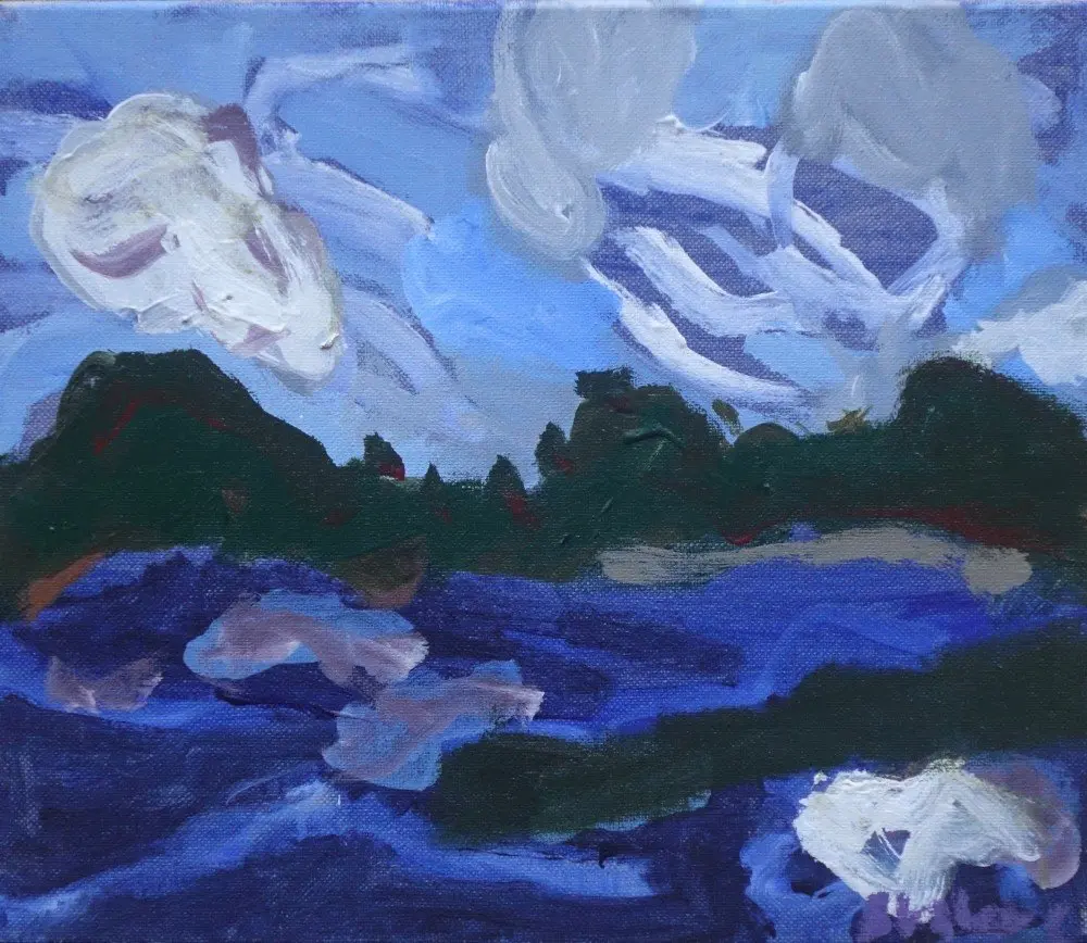 This story acrylic on linen by artist Sally Stokes