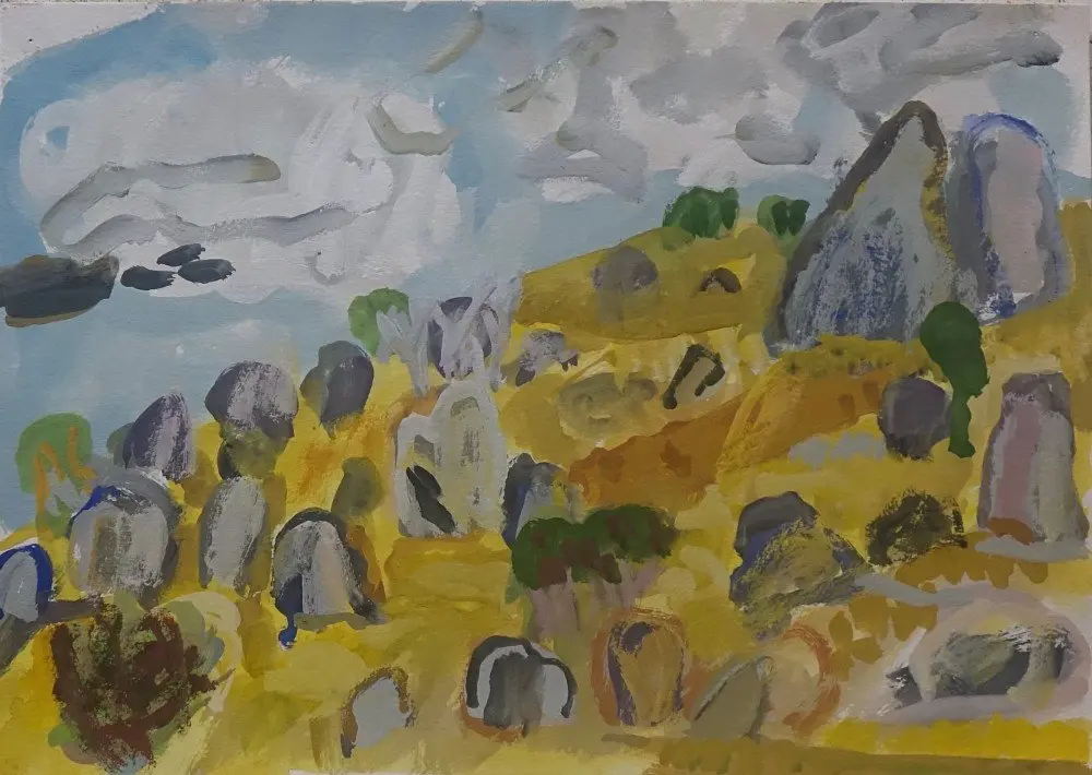 More sky gouache on paper by artist Sally Stokes