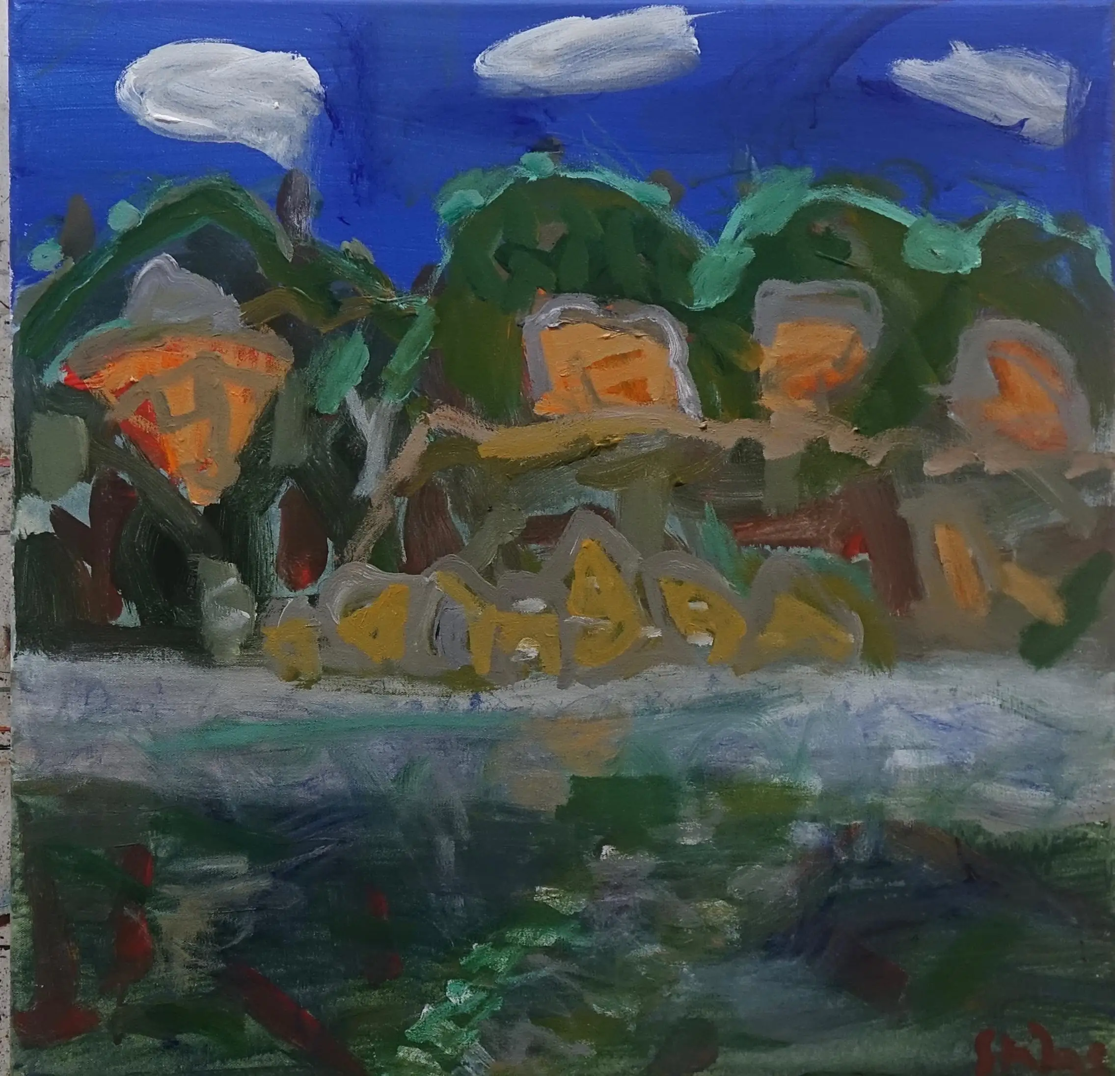Stokes Three clouds acrylic on canvas 61x61cm