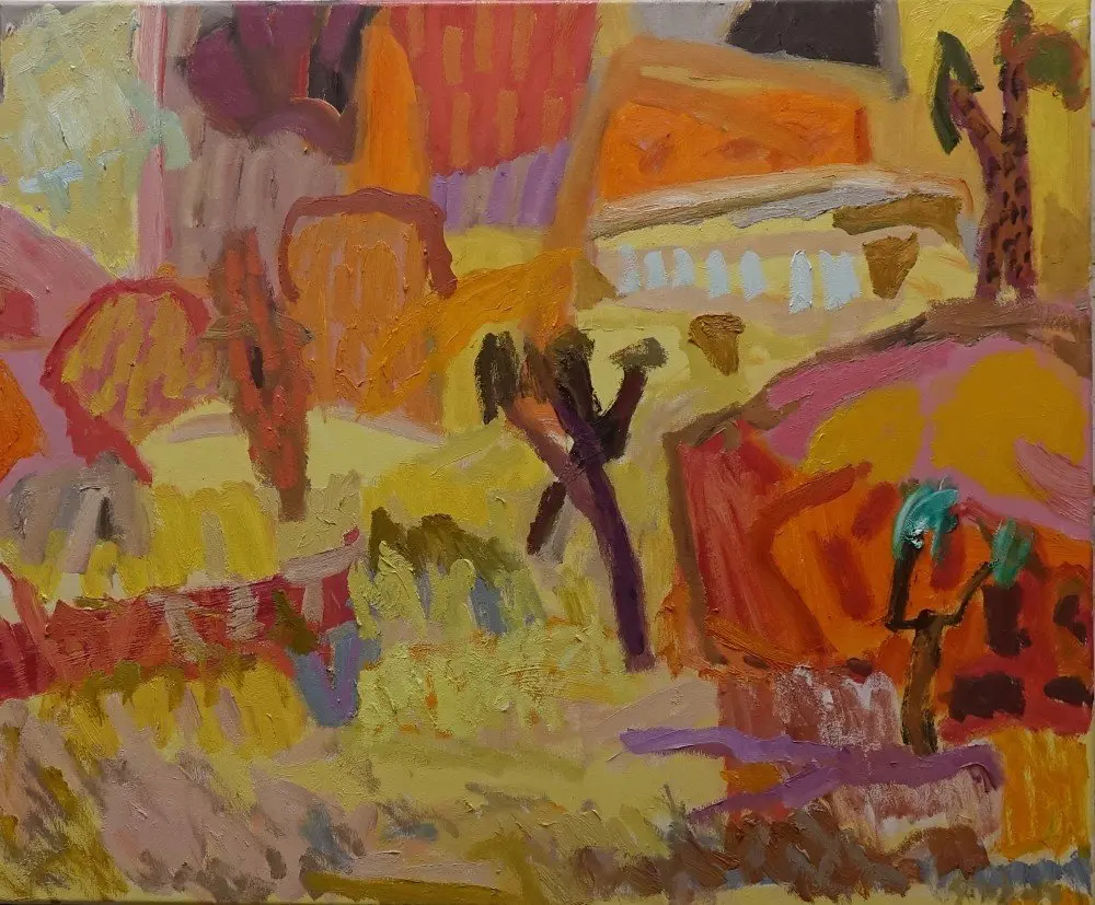 Stay awhile   oil on canvas by artist Sally Stokes