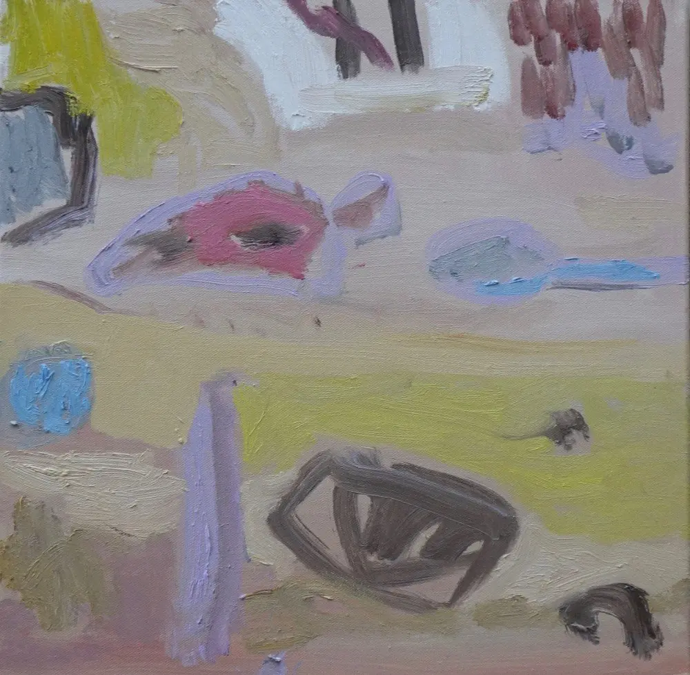 River rocks  oil on canvas by artist Sally Stokes