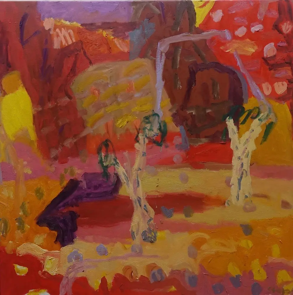 You led me  oil on canvas by artist Sally Stokes