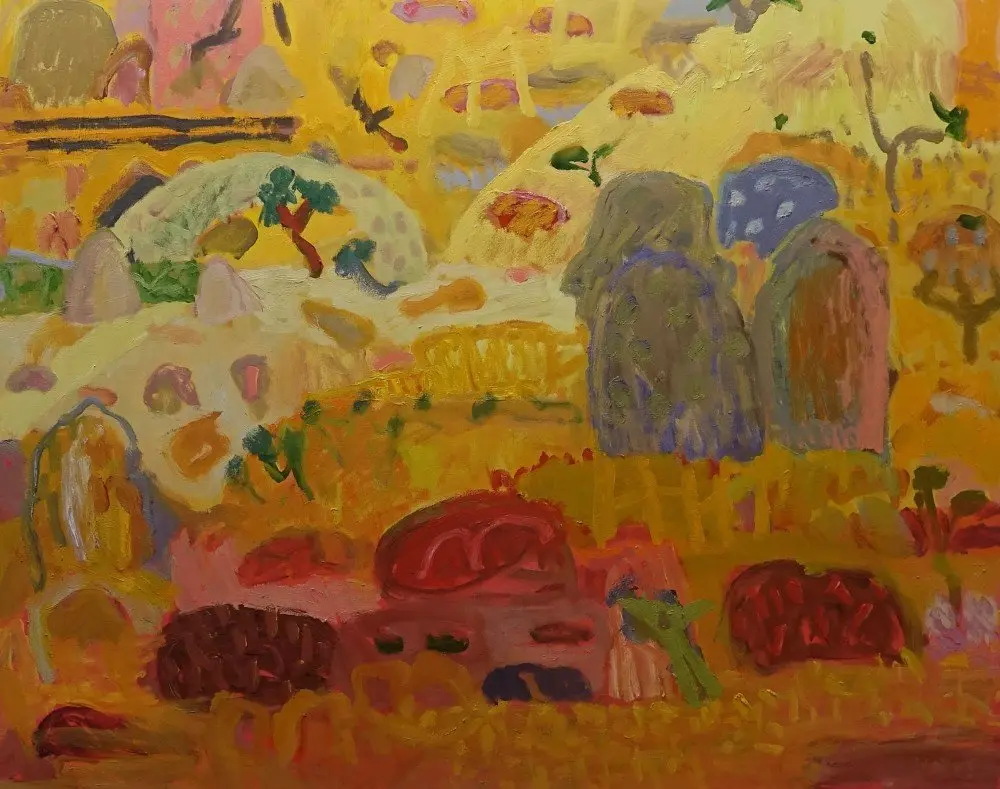 Yellow song oil on canvas by artist Sally Stokes