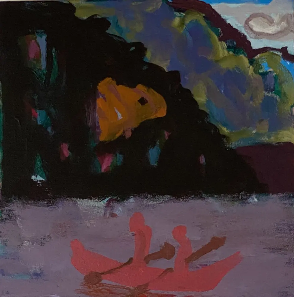 Against the wind  oil on linen by artist Sally Stokes