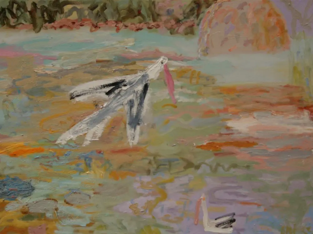 Pelican flying SOLD oil on canvas by artist Sally Stokes