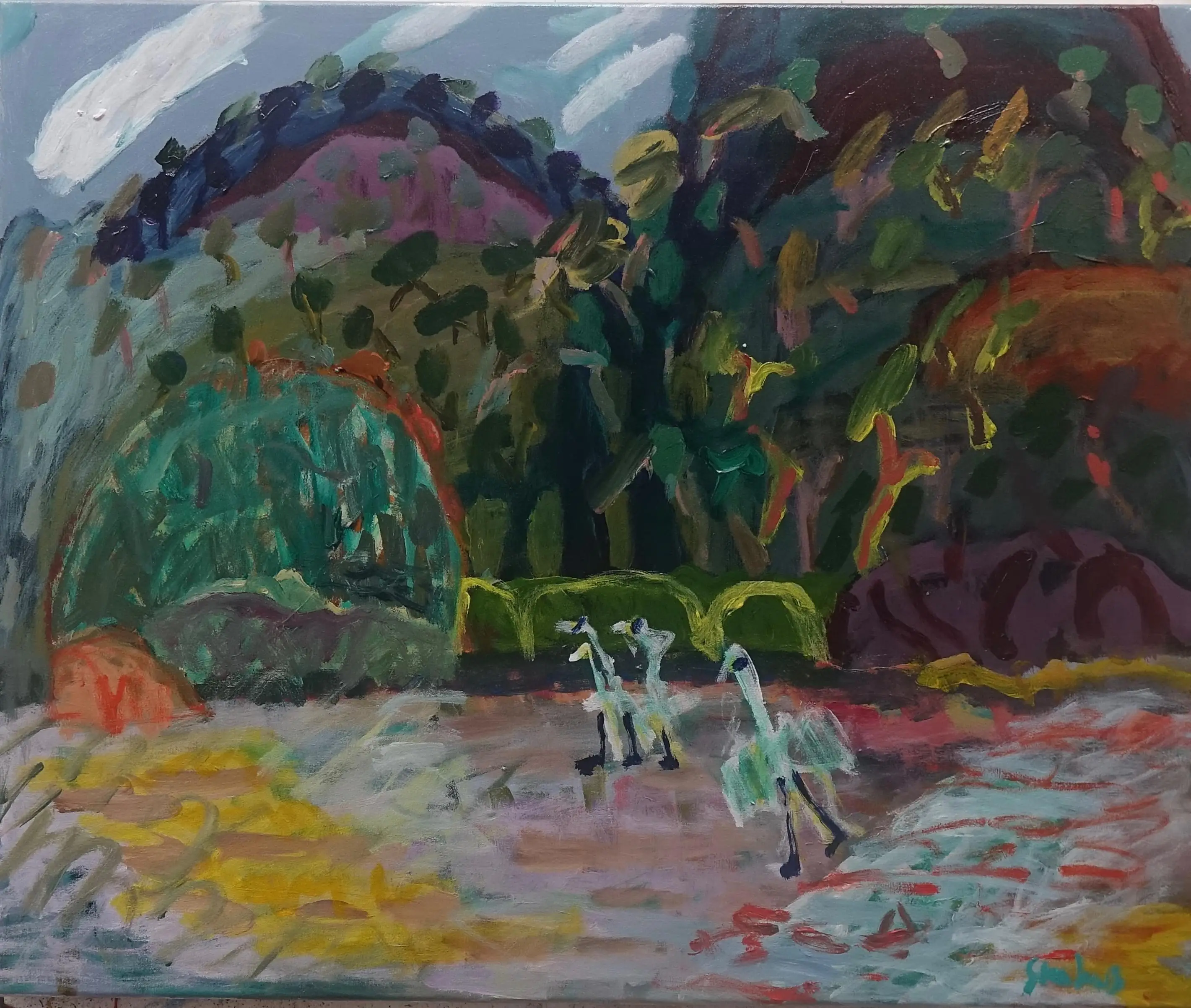 Stokes Unexpected visitors acrylic on canvas 76x91cm